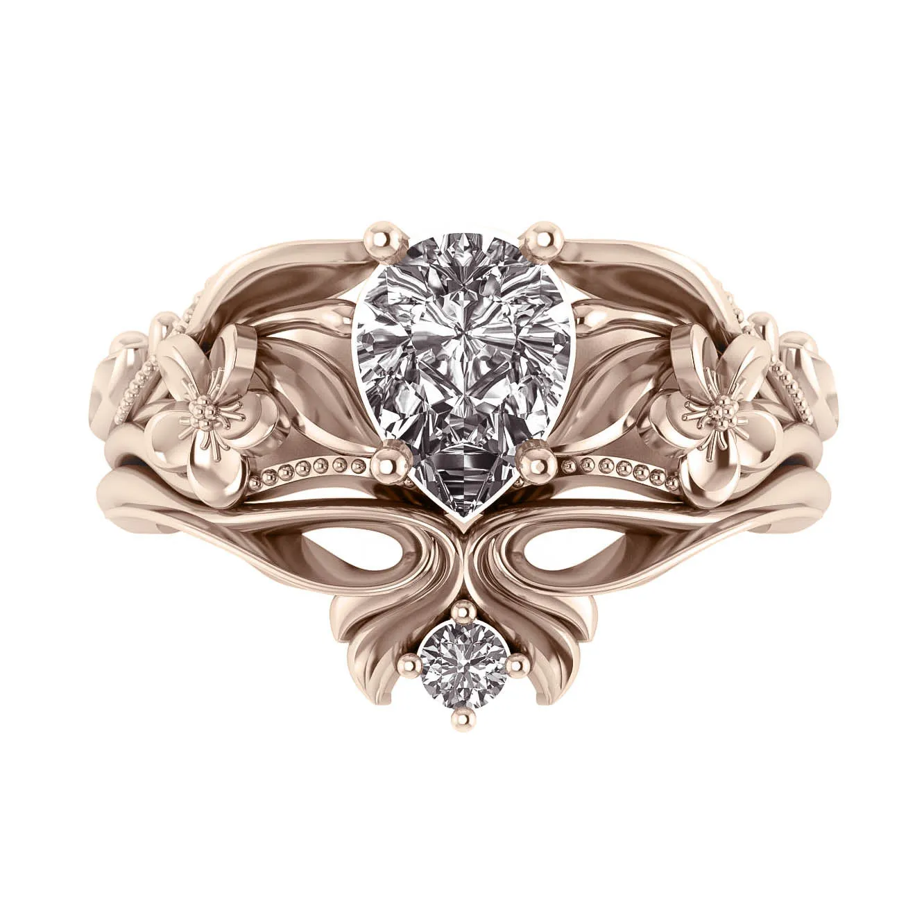 Eloise | floral bridal ring set - pear cut engagement ring & matching band