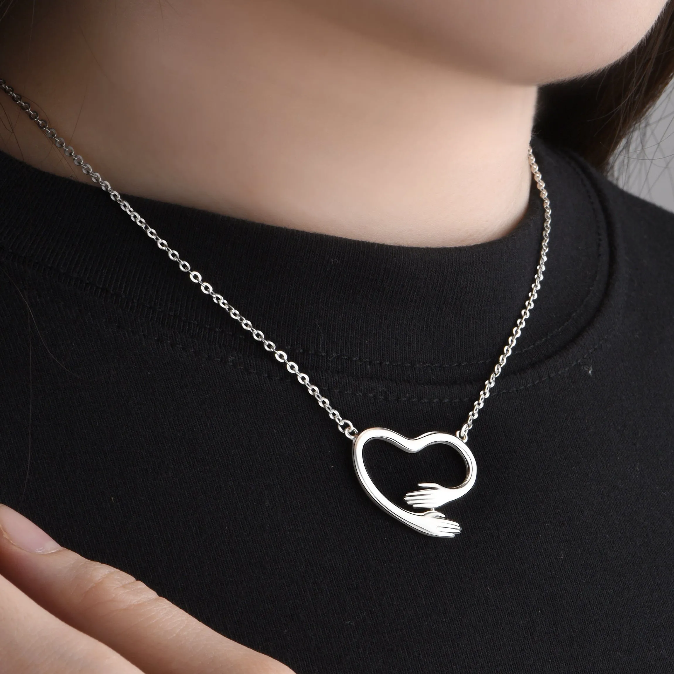 Embracing Love Hug Heart Necklace Sterling Silver