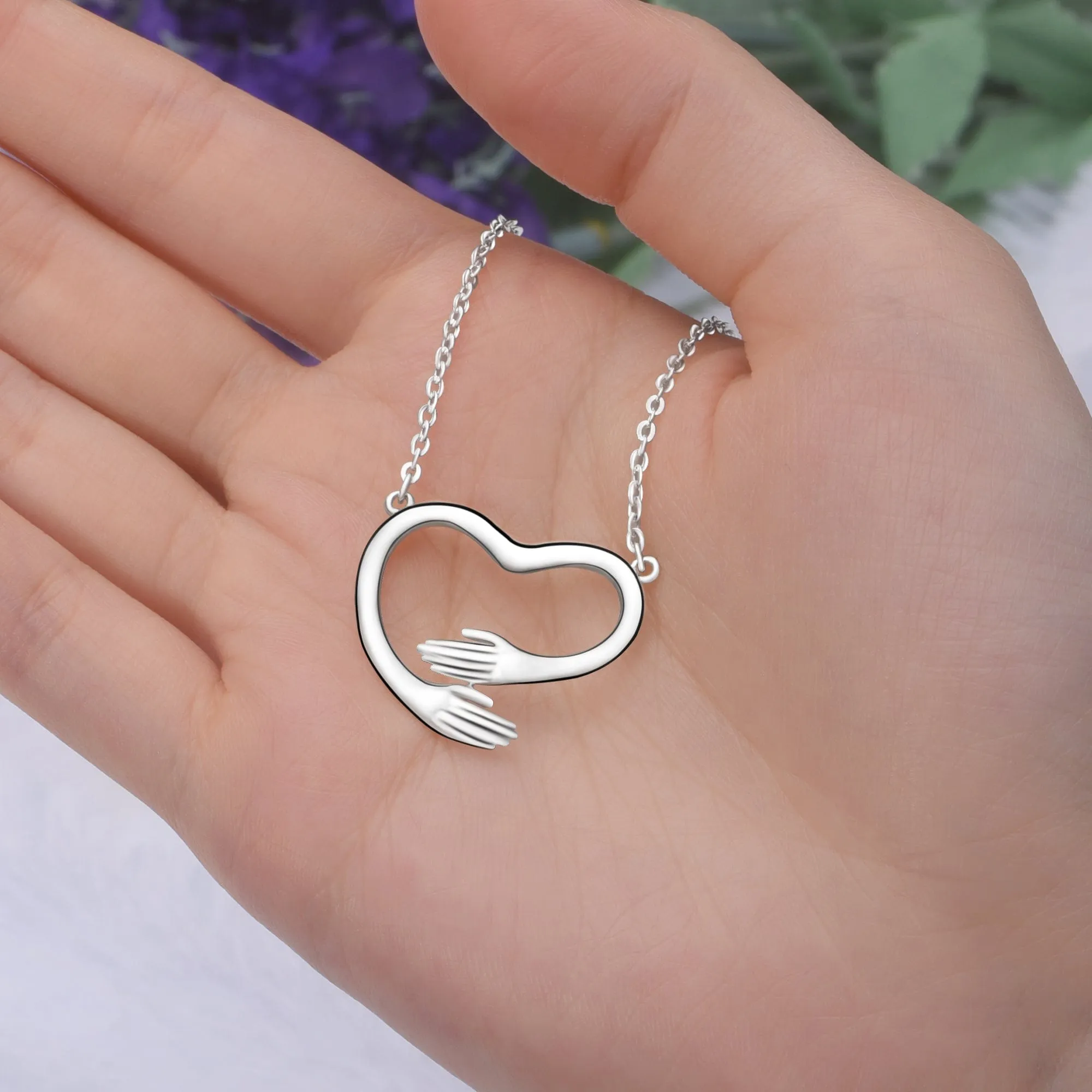 Embracing Love Hug Heart Necklace Sterling Silver