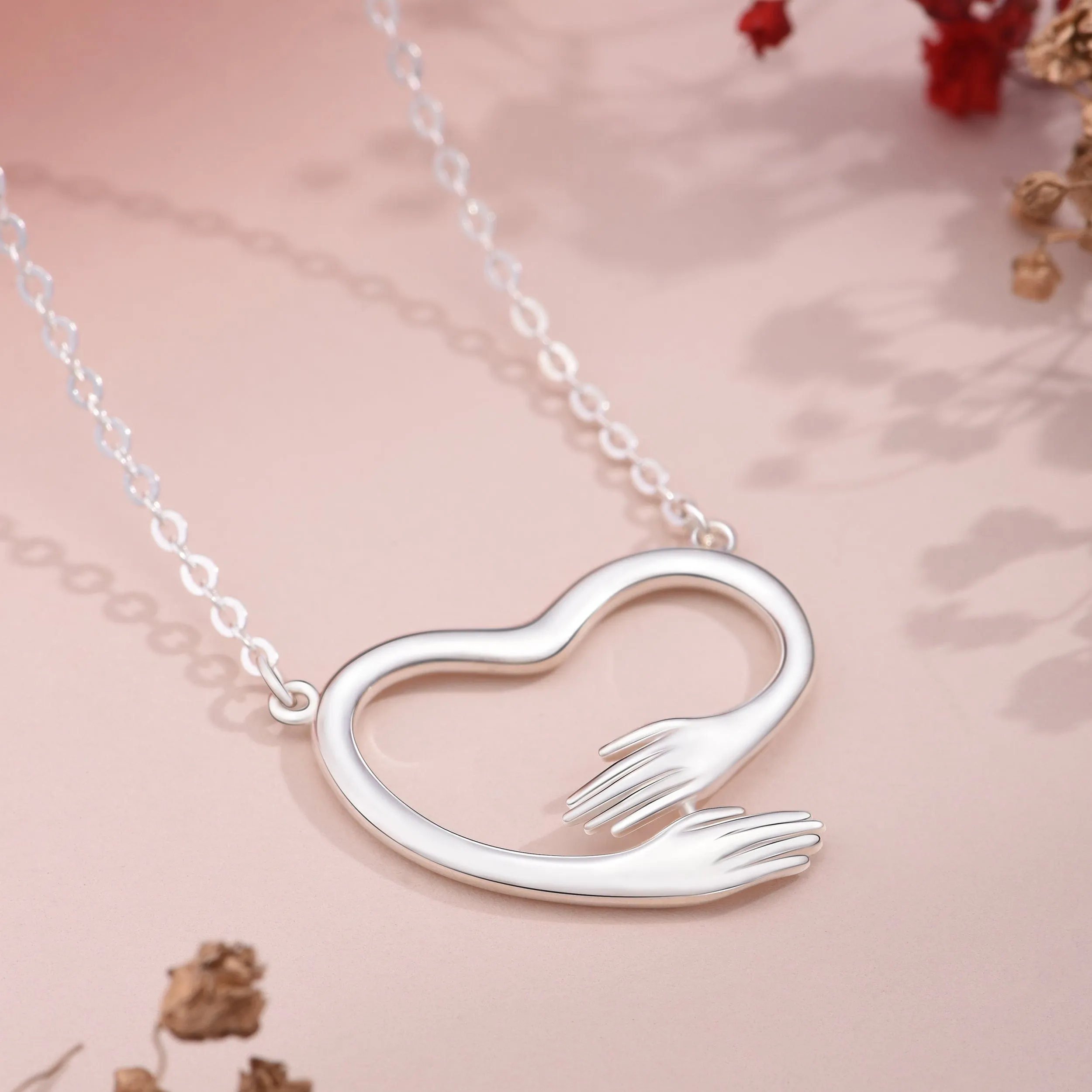 Embracing Love Hug Heart Necklace Sterling Silver