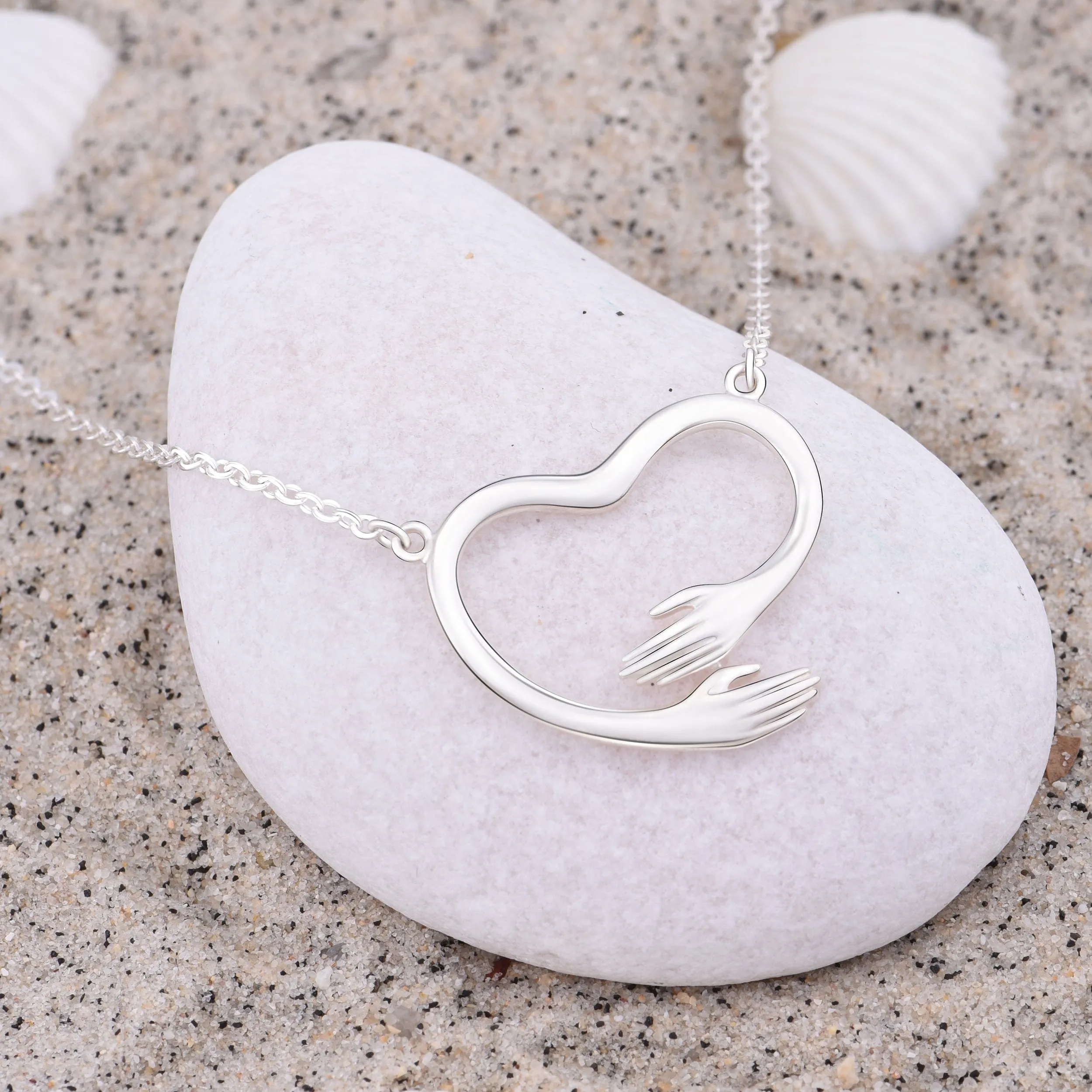 Embracing Love Hug Heart Necklace Sterling Silver