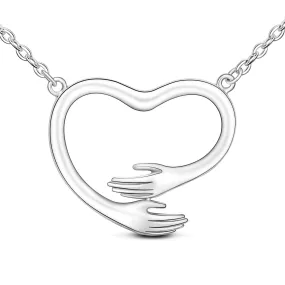 Embracing Love Hug Heart Necklace Sterling Silver