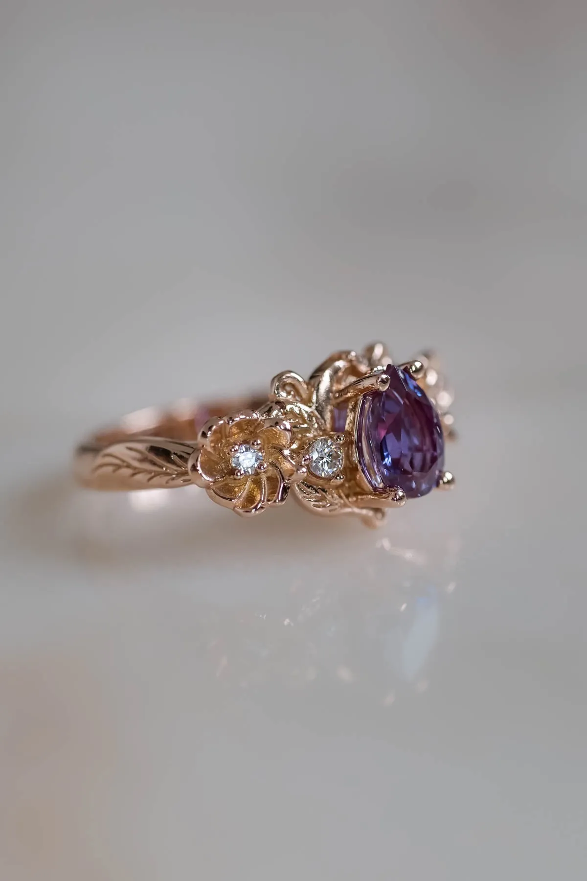 Engagement ring with pear cut alexandrite in rose gold / Adelina