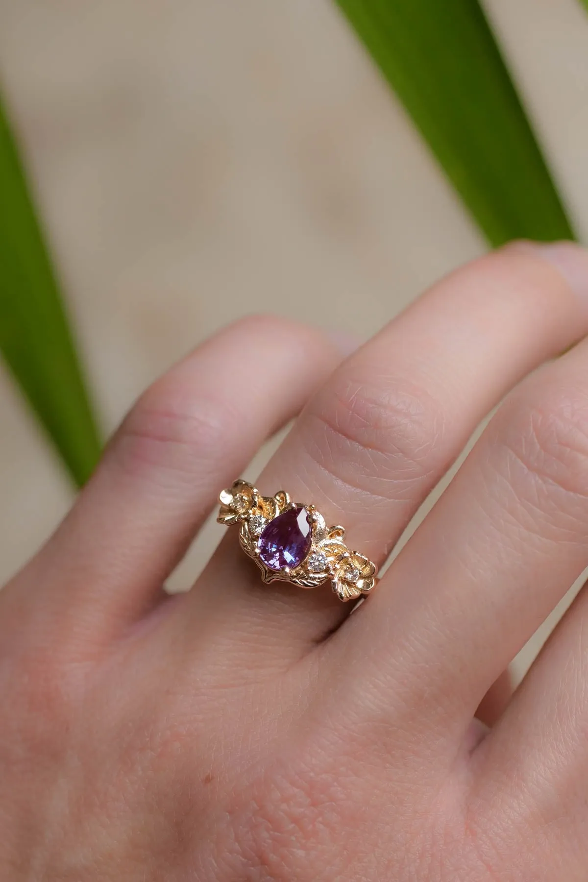 Engagement ring with pear cut alexandrite in rose gold / Adelina