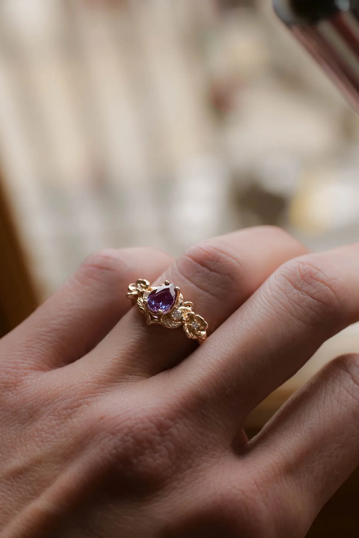 Engagement ring with pear cut alexandrite in rose gold / Adelina