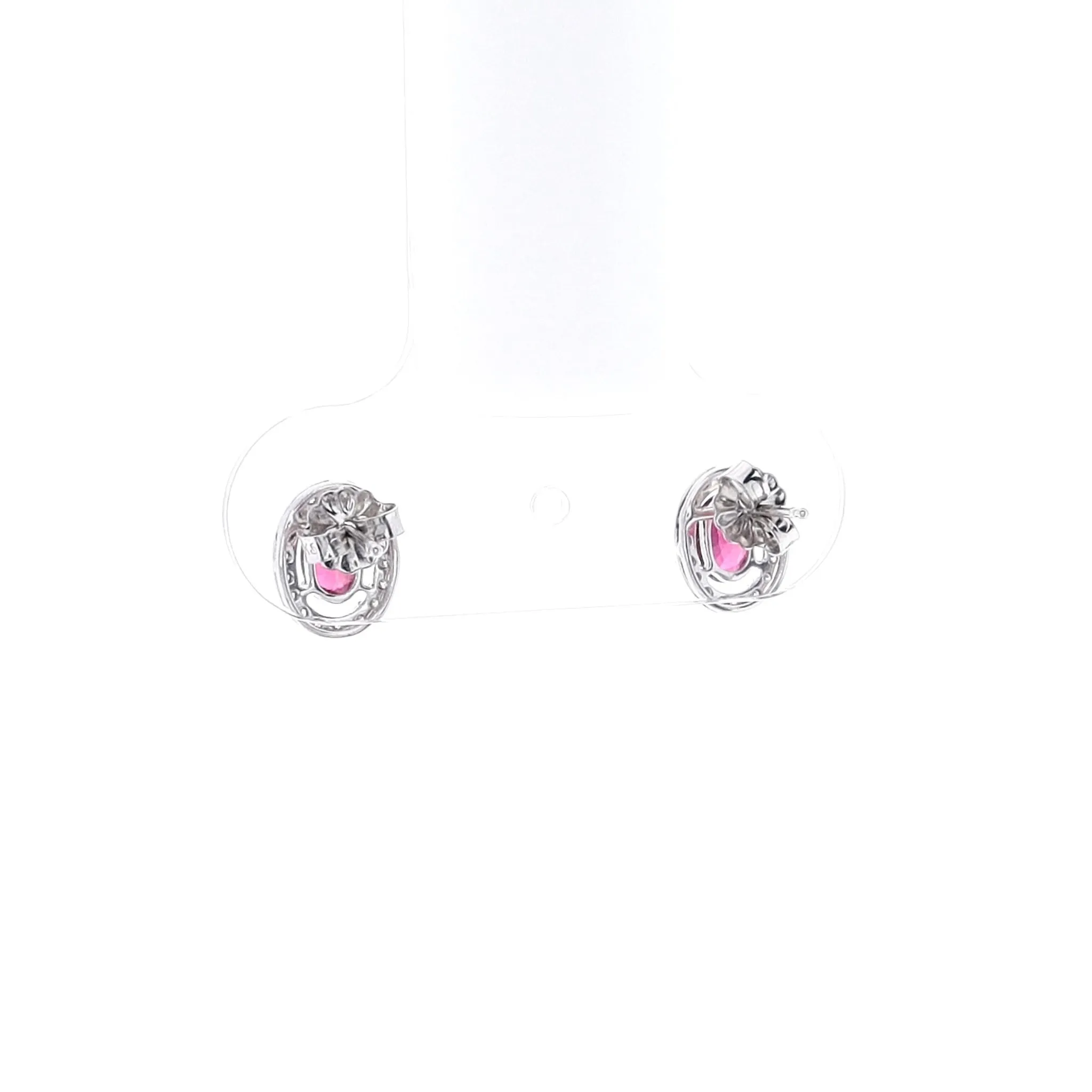 Estate 14k White Gold Ruby and Diamond Halo Stud Earrings