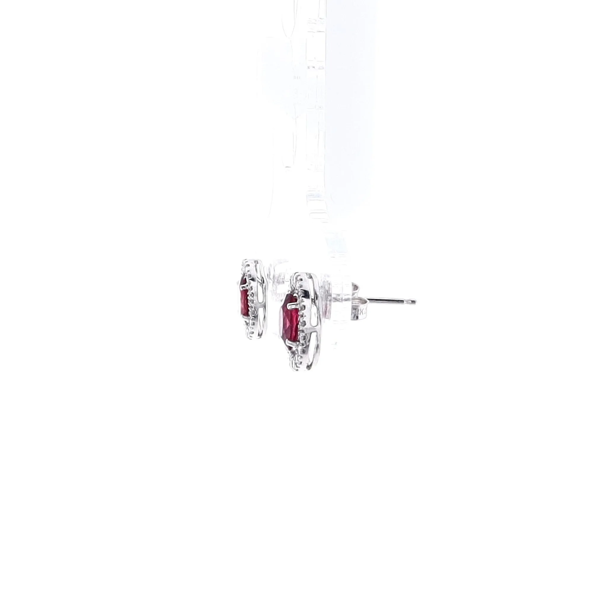 Estate 14k White Gold Ruby and Diamond Halo Stud Earrings