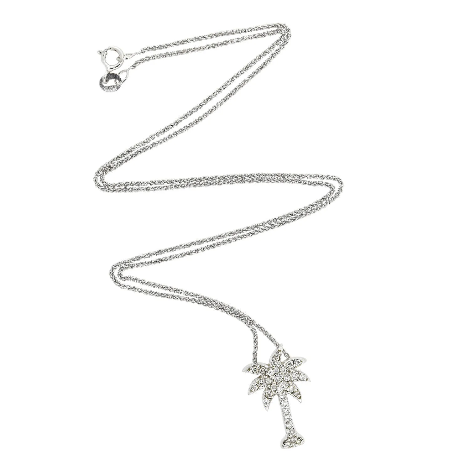 Estate 14kt Diamond Palm Tree Pendant Necklace