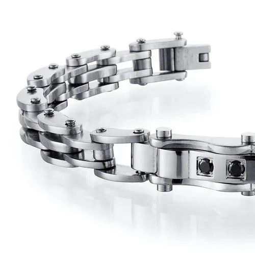 European Design Mens Black CZ Stainless Steel Bracelet