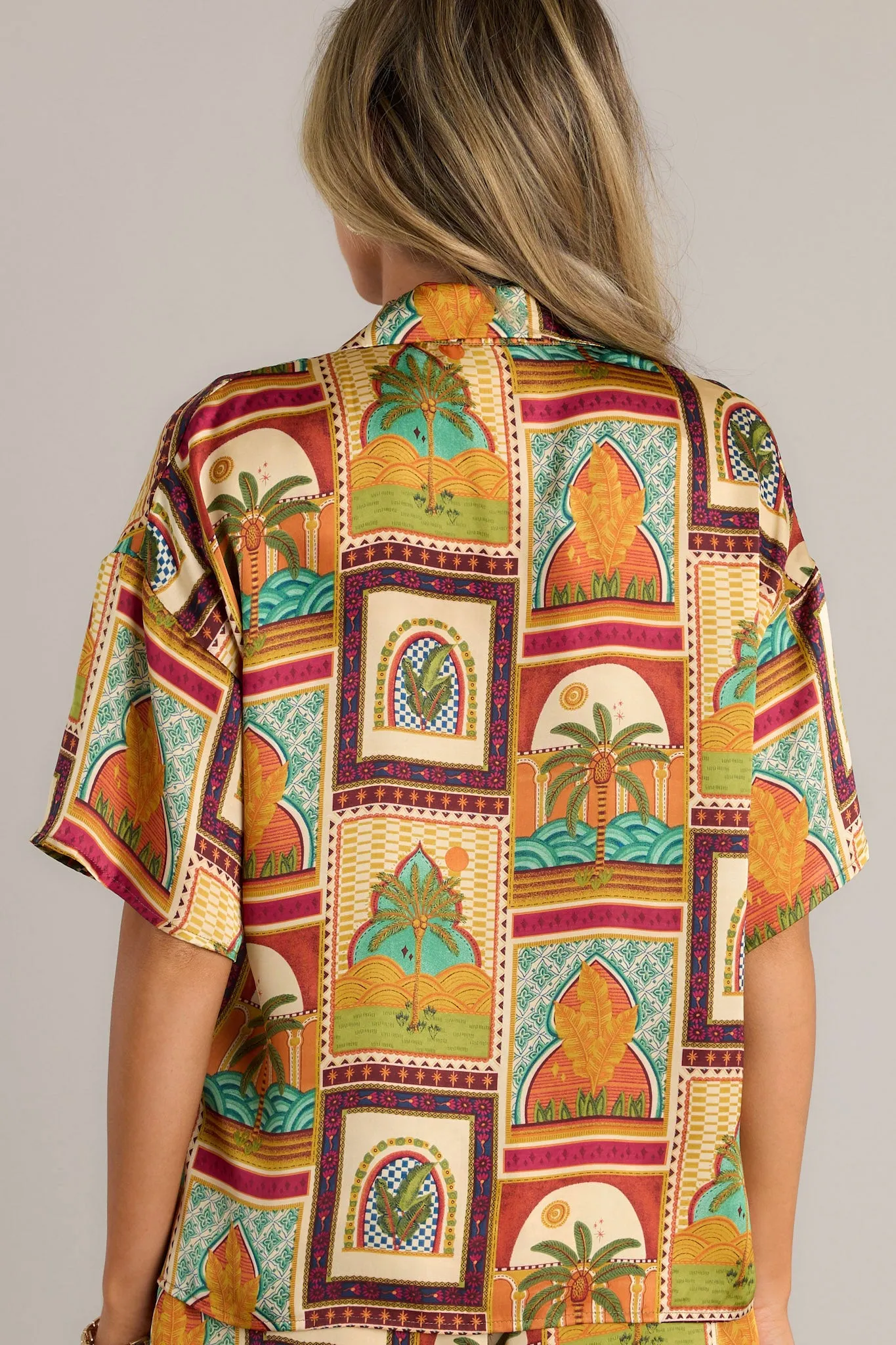 Exotic Escape Tropical Print Multi Button Front Top