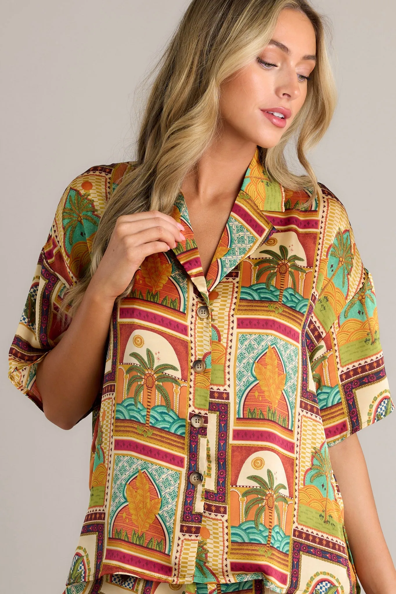 Exotic Escape Tropical Print Multi Button Front Top