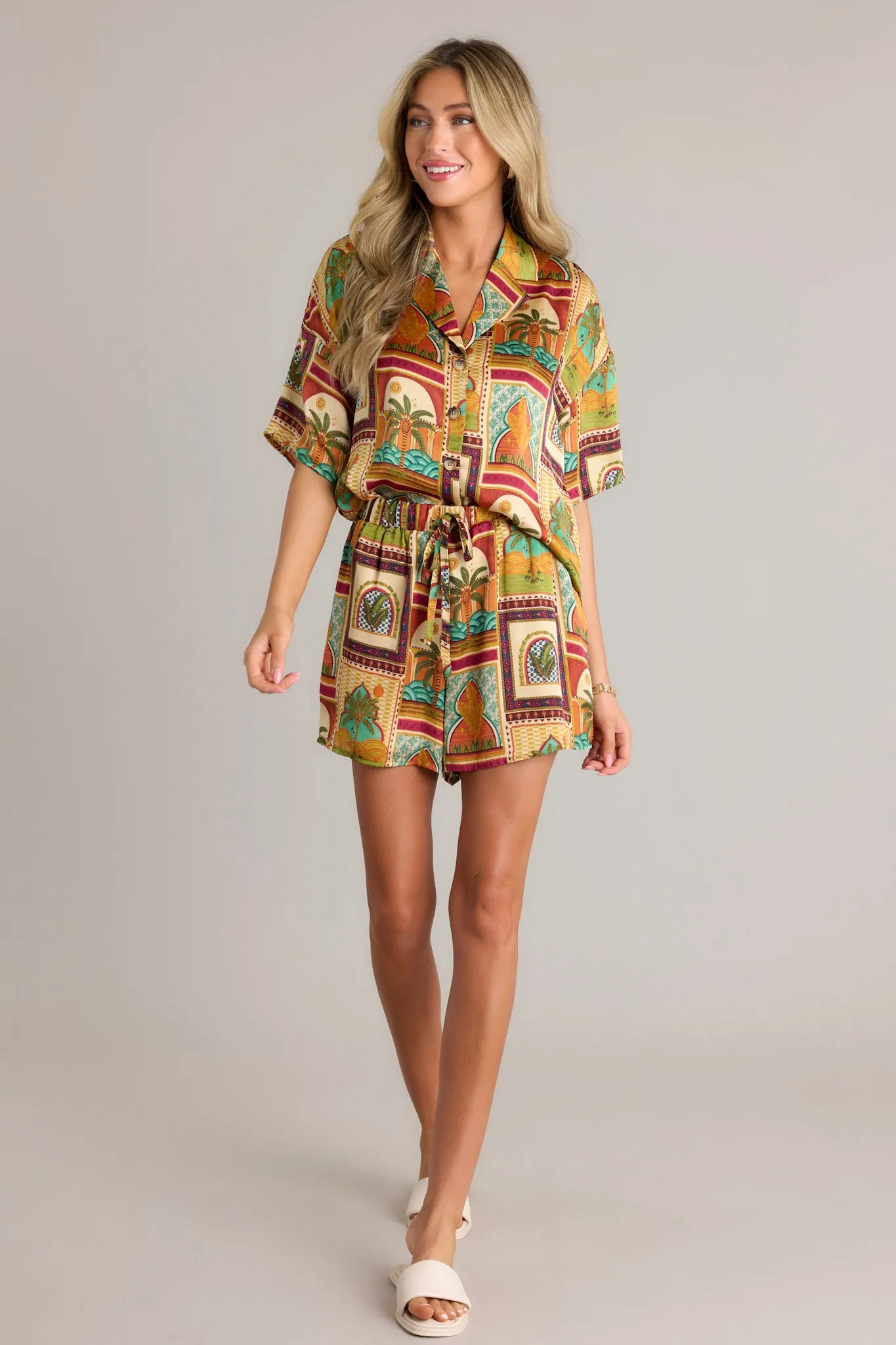 Exotic Escape Tropical Print Multi Button Front Top