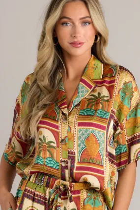 Exotic Escape Tropical Print Multi Button Front Top