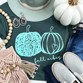 {FALL VIBES} Puff Print Turquoise Pumpkins Blue Spruce Crew Neck Tee