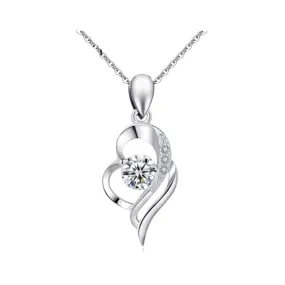 Fashion Heart Diamond Pendant Necklace - 925 Sterling Silver