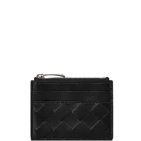 Flat Cardholder Zip Intrecciato, Black