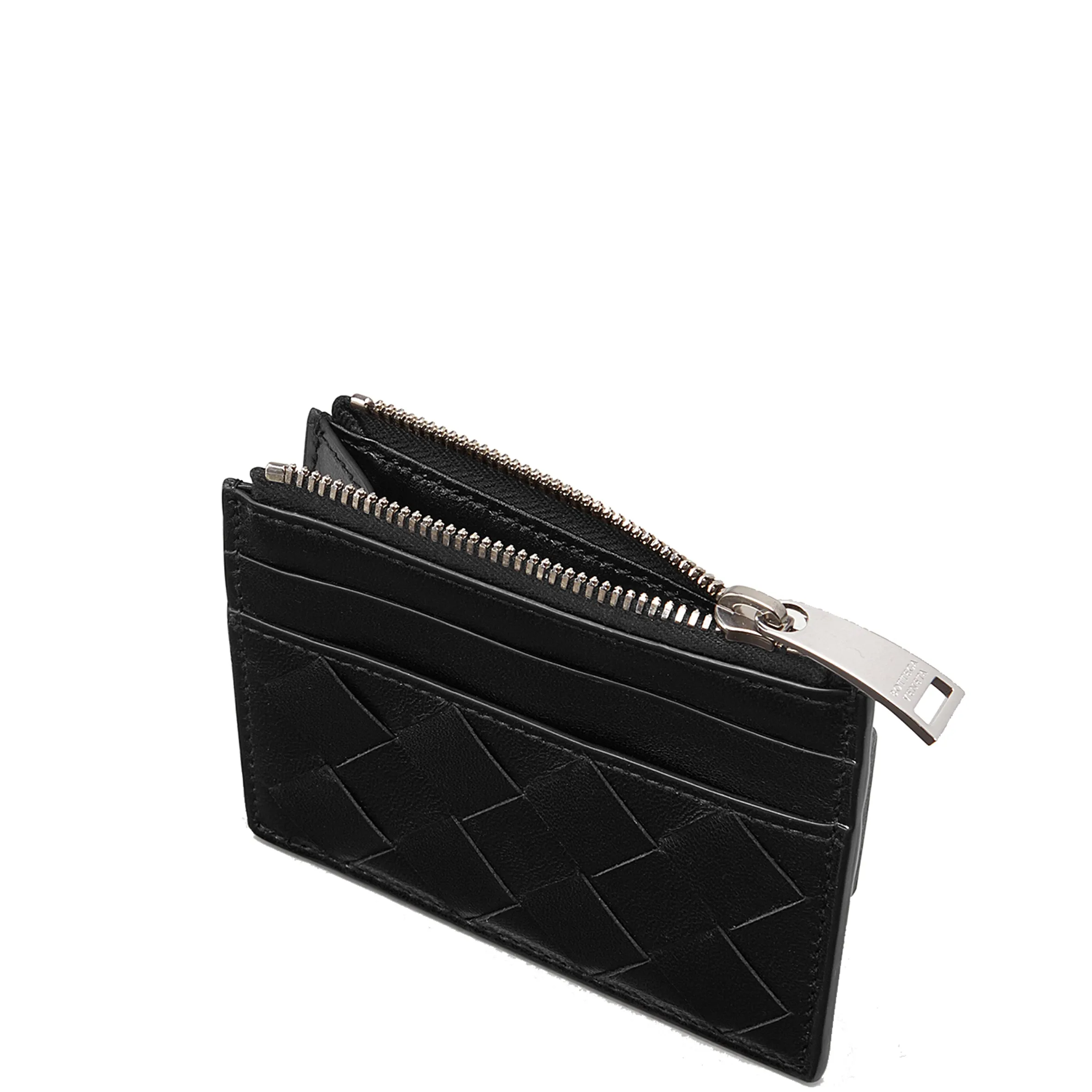 Flat Cardholder Zip Intrecciato, Black