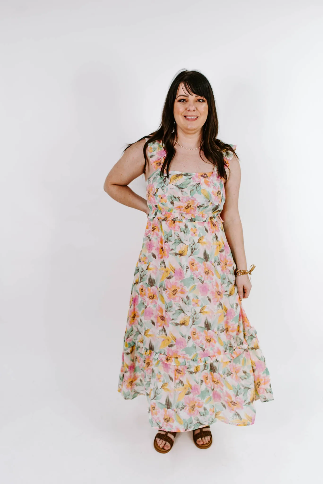 Flower Power Ruffle Strap Midi Dress