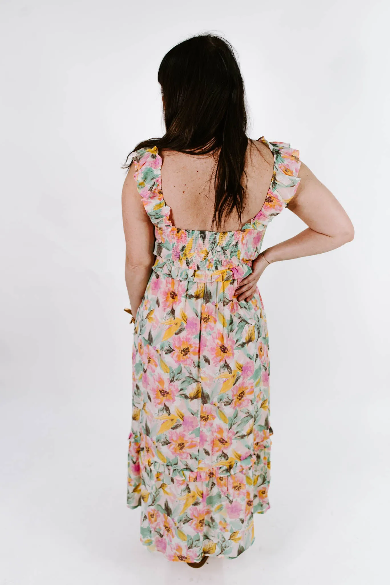 Flower Power Ruffle Strap Midi Dress