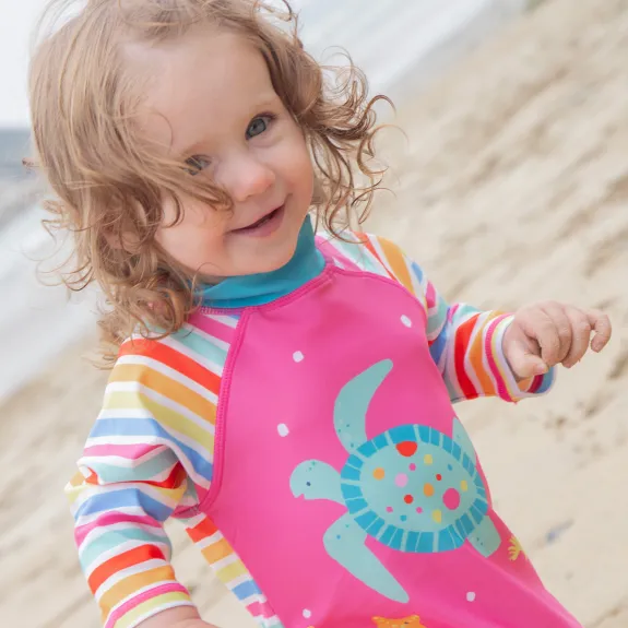 Frugi Little Sun Safe Suit - Seaside Stripe Turtle