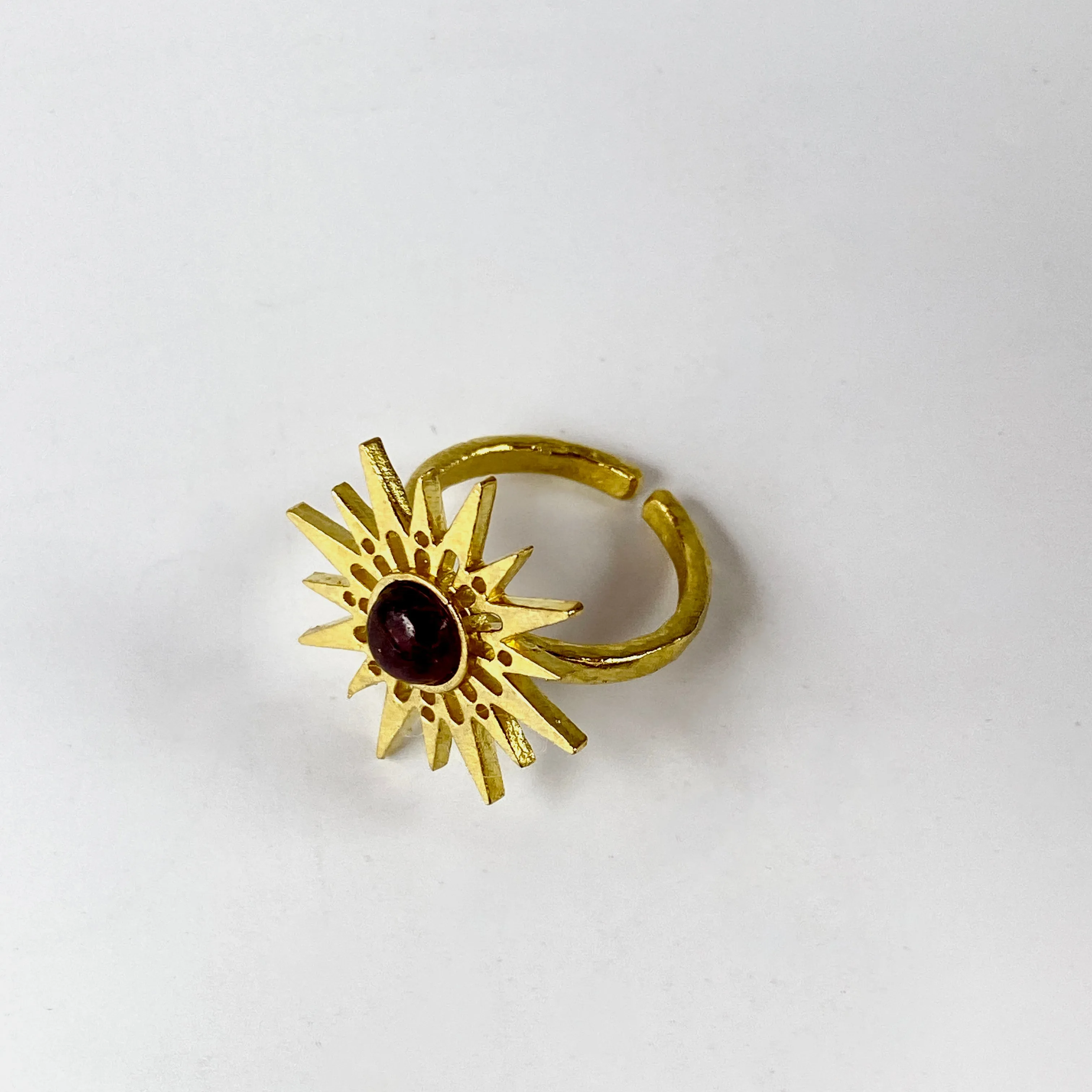 Garnet gemstone Brass Sun Ring