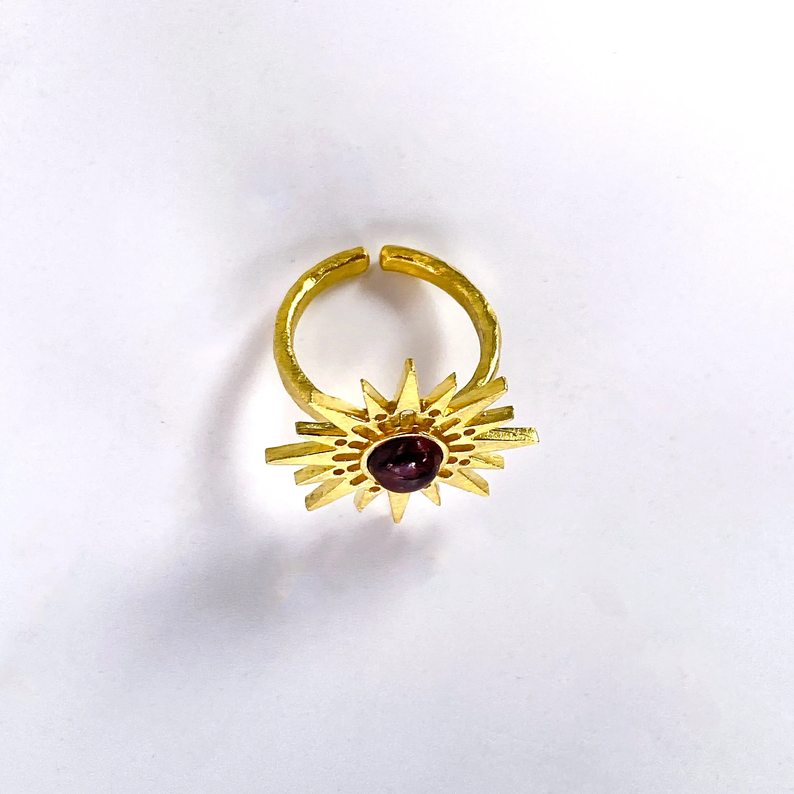 Garnet gemstone Brass Sun Ring