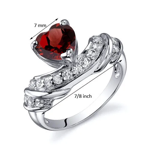 Garnet Heart Shape Sterling Silver Ring Size 9