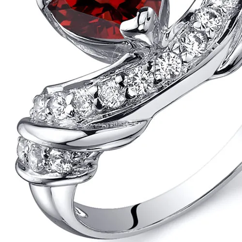 Garnet Heart Shape Sterling Silver Ring Size 9