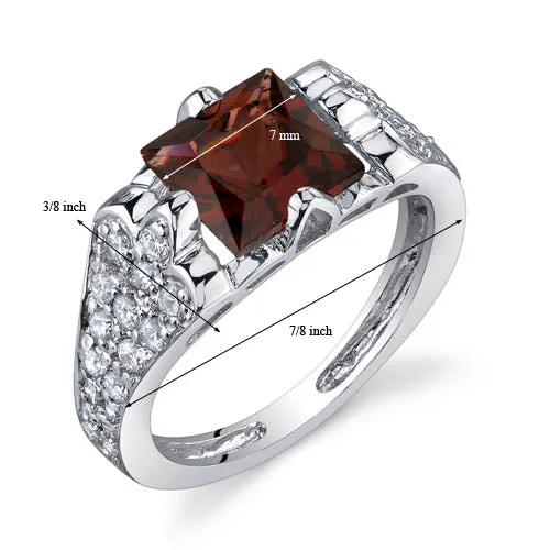 Garnet Princess Cut Sterling Silver Ring Size 9