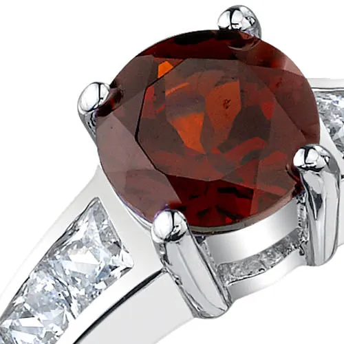 Garnet Round Cut Sterling Silver Ring Size 9