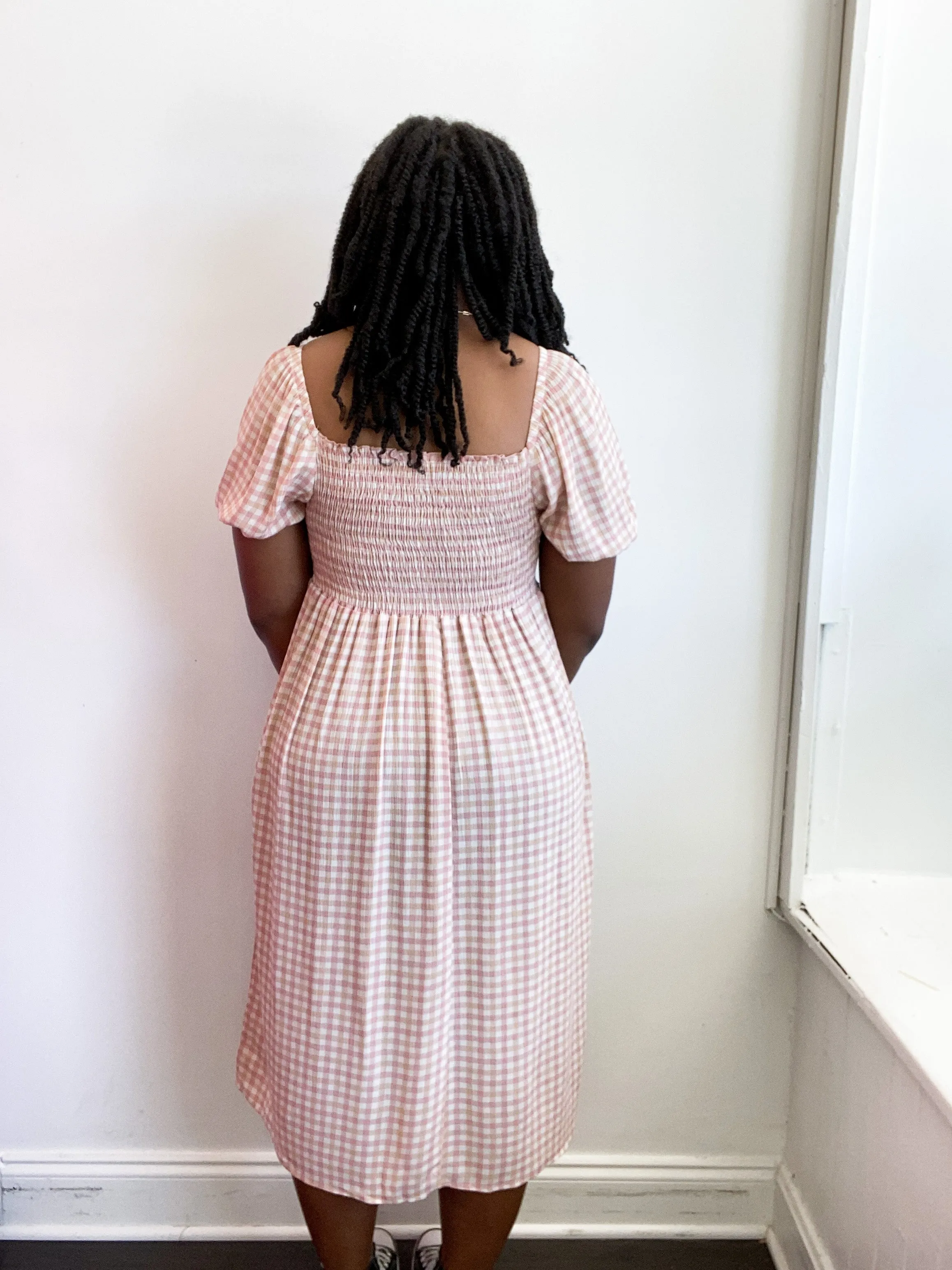 Gemma Gingham Puff Sleeve Dress in Pink Plaid - FINAL SALE