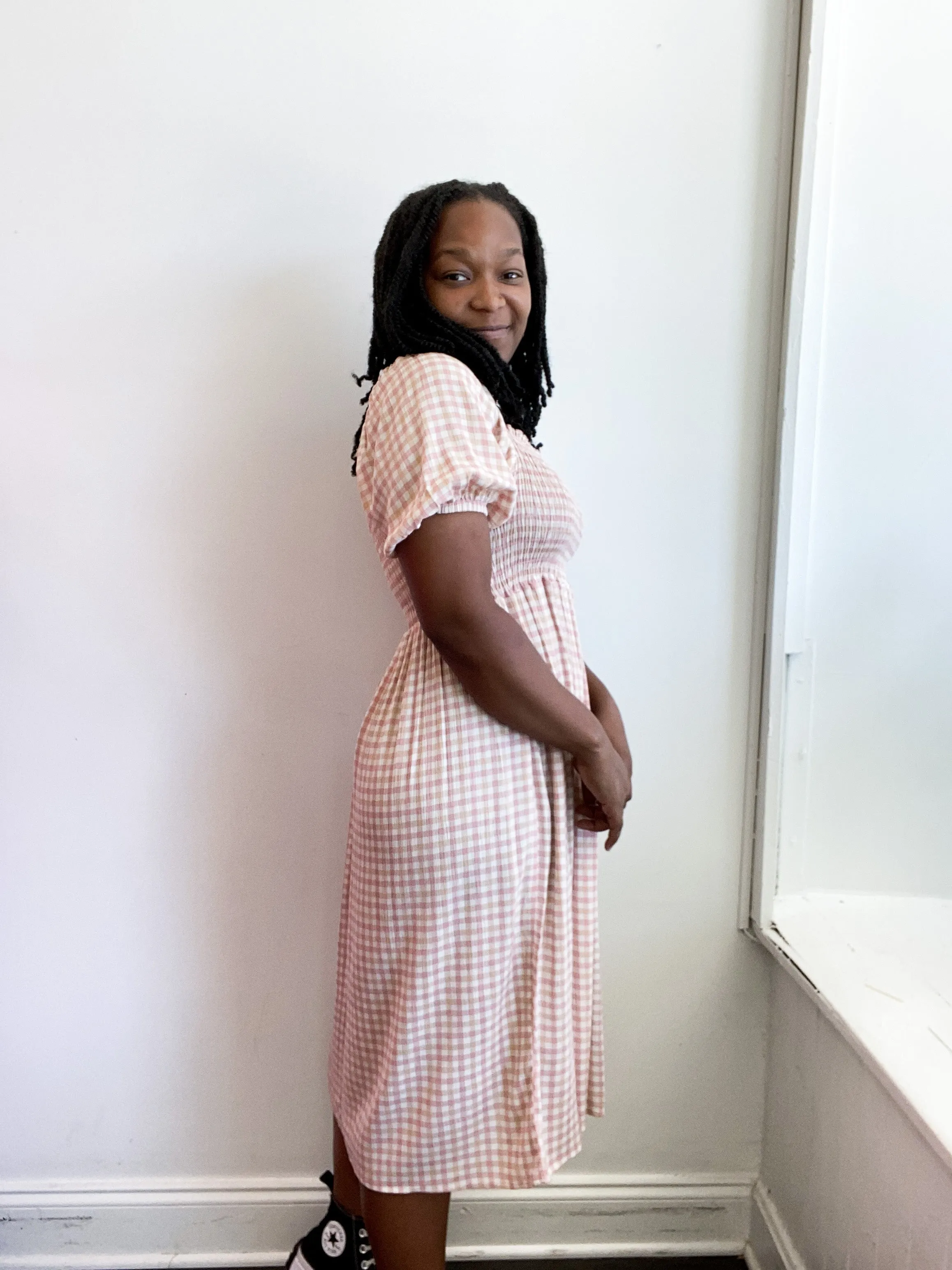 Gemma Gingham Puff Sleeve Dress in Pink Plaid - FINAL SALE