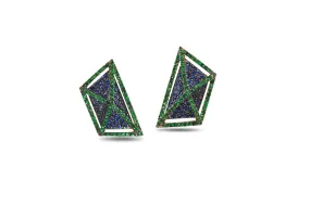 GeoArt Basic Trapeze Tsavorite & Sapphire Earrings