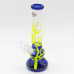 GLASS BONG- YELLOW LAVA TREE BLUE BASE 25cm GLOW PLANET X