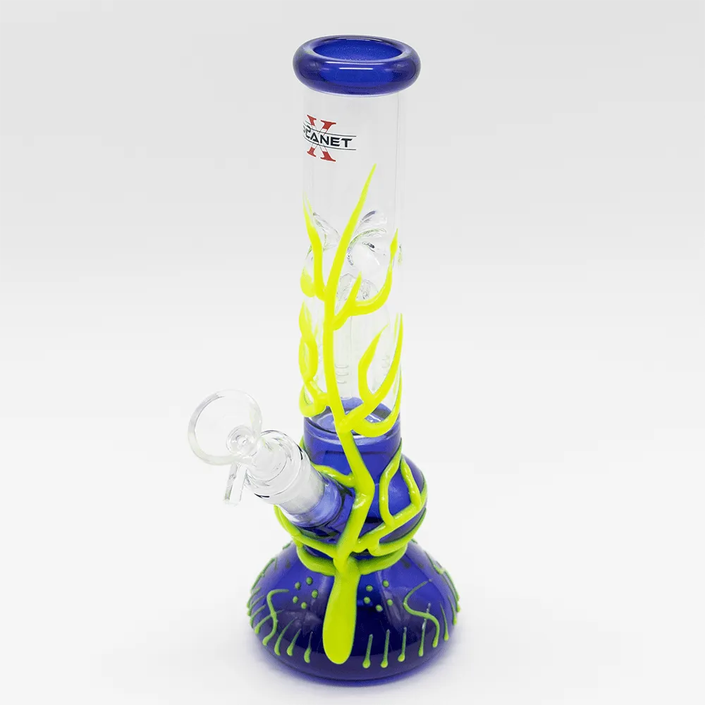 GLASS BONG- YELLOW LAVA TREE BLUE BASE 25cm GLOW PLANET X