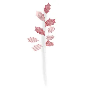 Glittered Red & White Flocked Fabric Holly Leaf Stem - 30 Inches