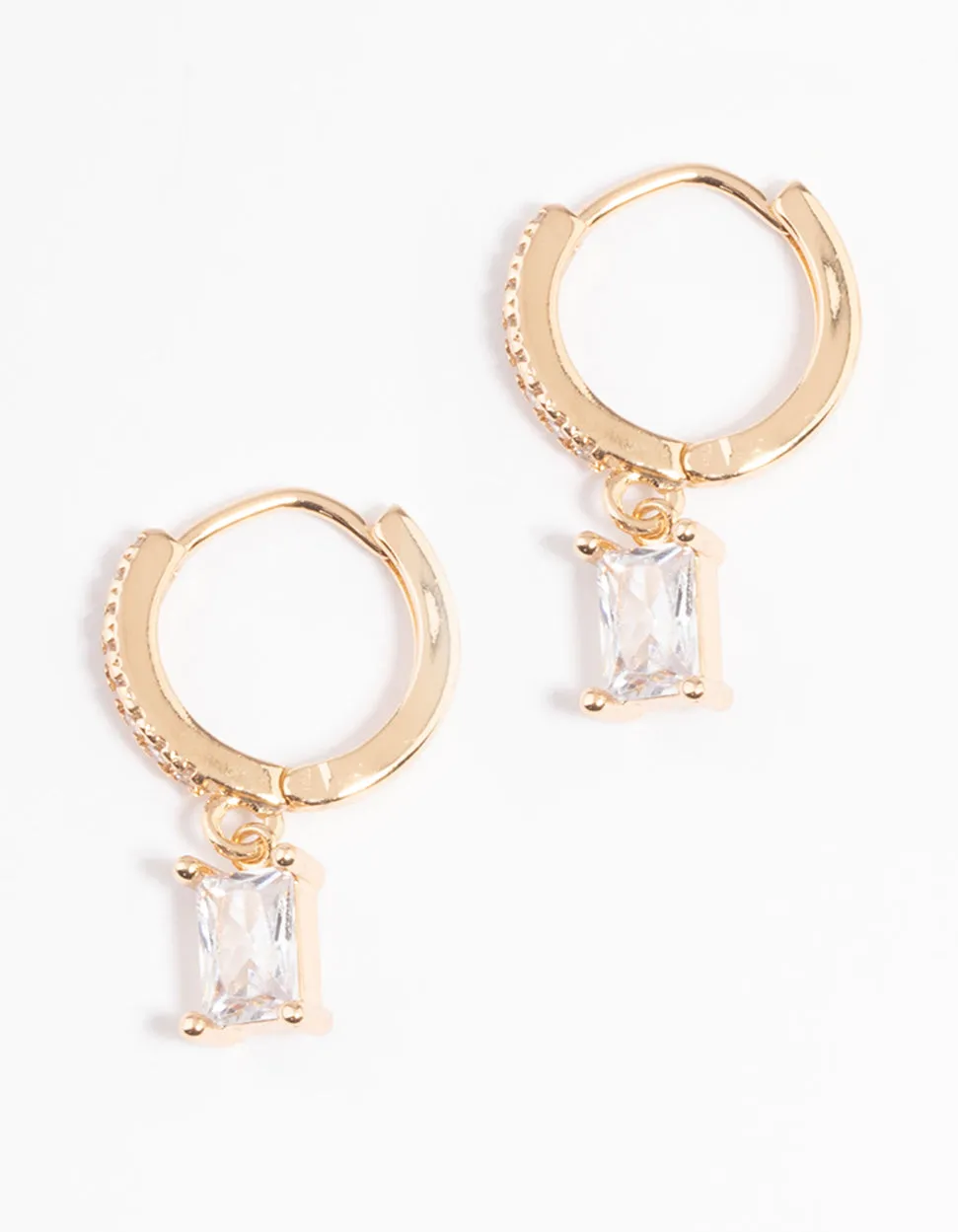 Gold Rectangle Cubic Zirconia Huggie Earrings