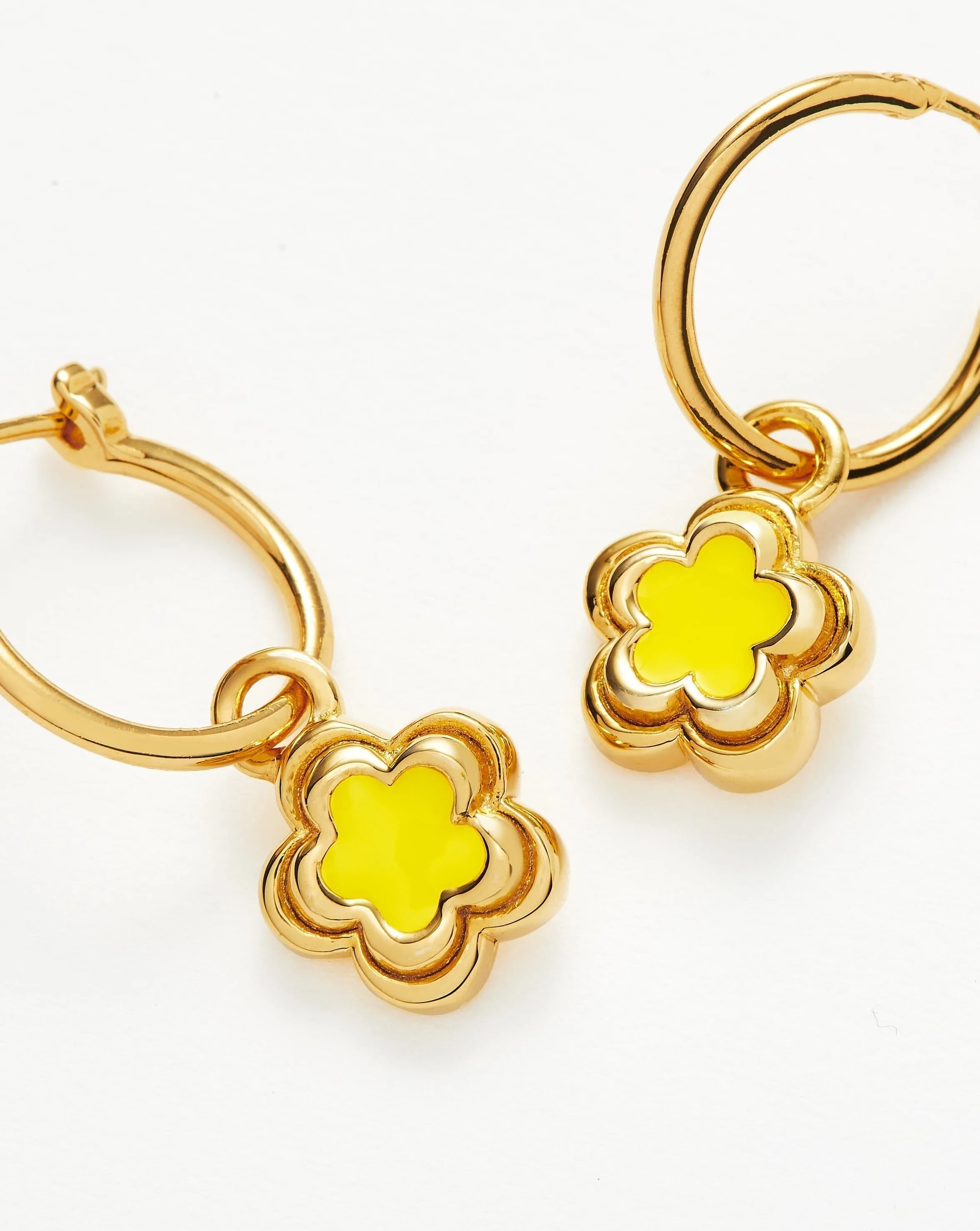 Good Vibes Enamel Flower Mini Charm Hoop Earrings | 18ct Gold Plated Vermeil/Lemon Yellow