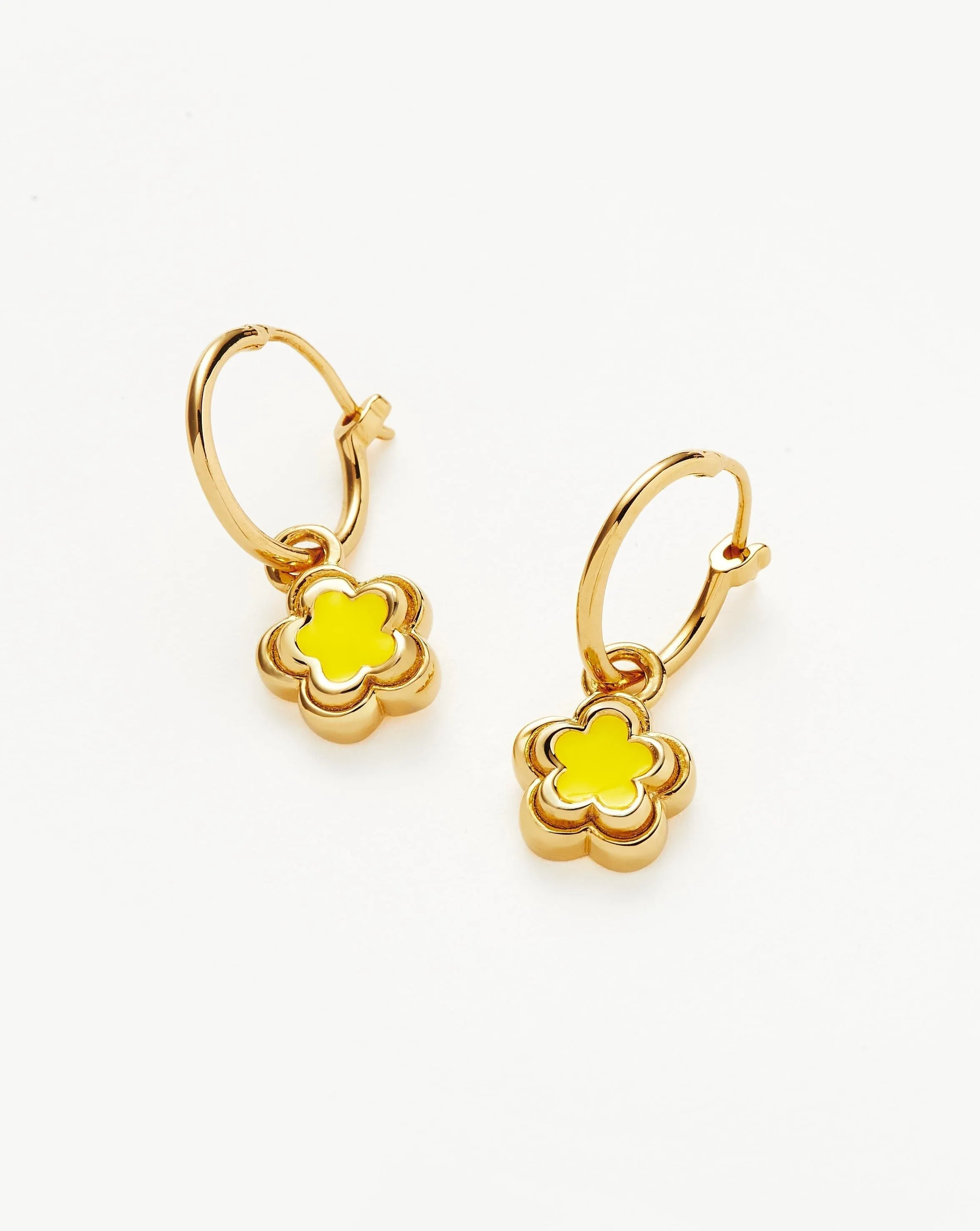 Good Vibes Enamel Flower Mini Charm Hoop Earrings | 18ct Gold Plated Vermeil/Lemon Yellow