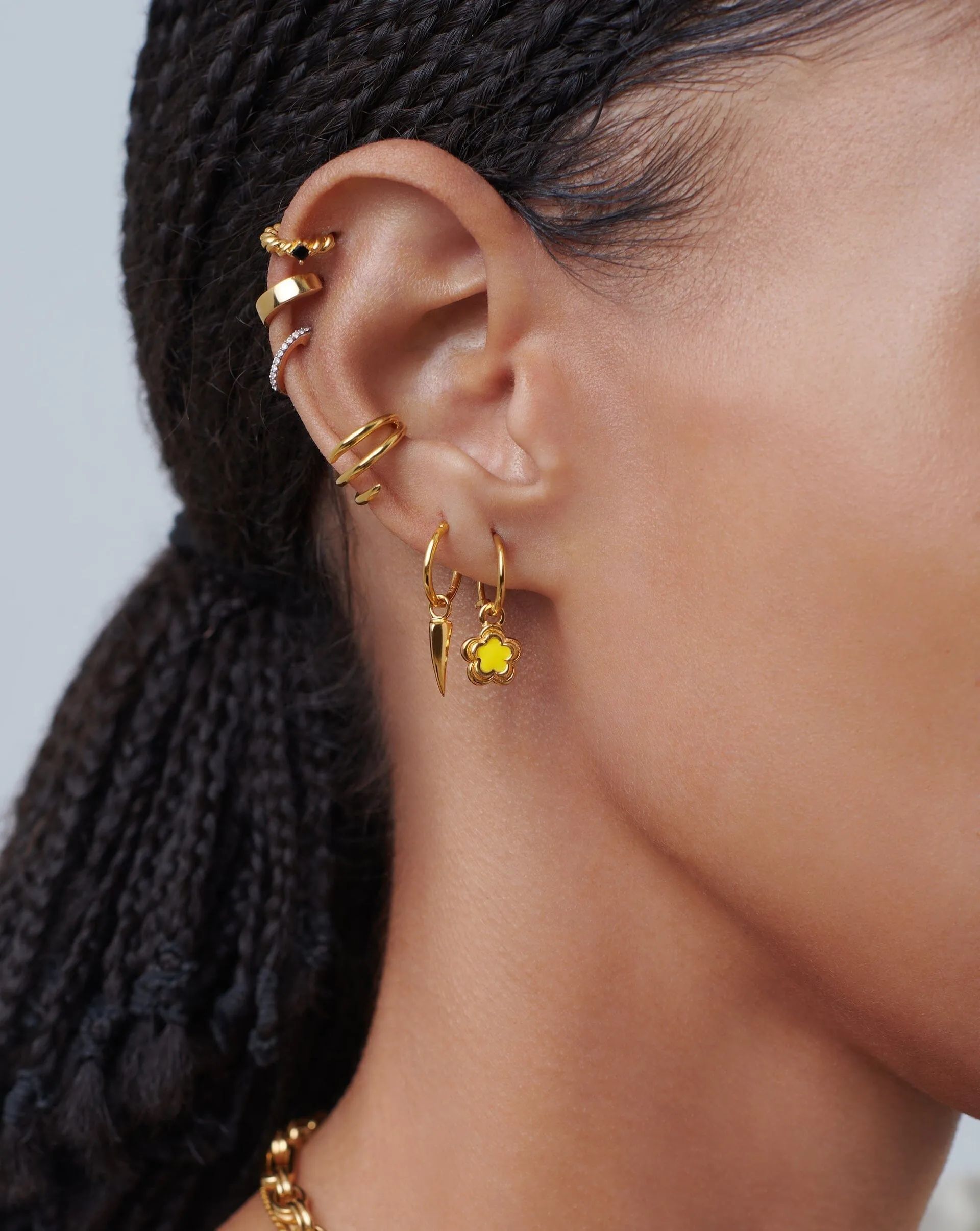 Good Vibes Enamel Flower Mini Charm Hoop Earrings | 18ct Gold Plated Vermeil/Lemon Yellow