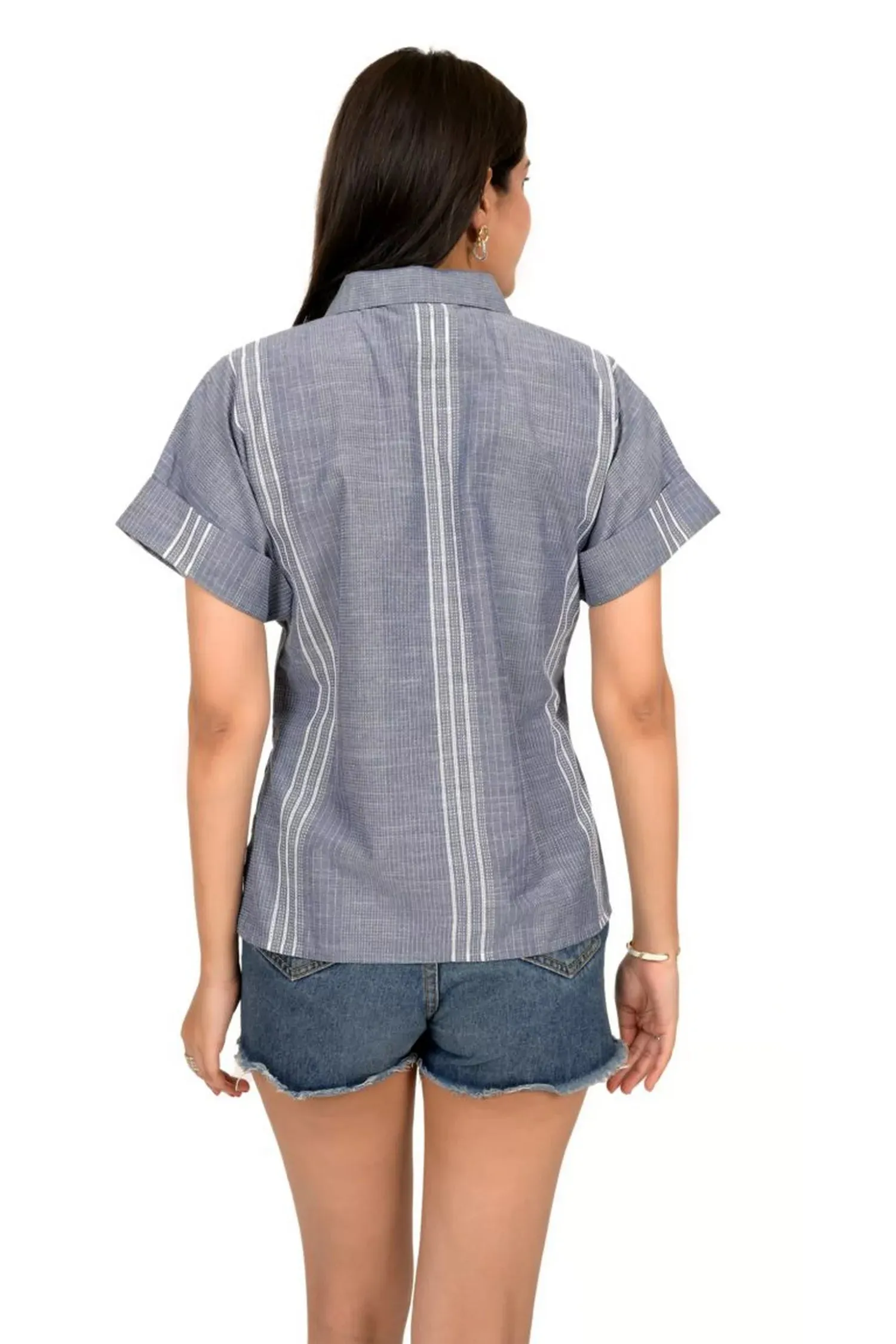 Grey And White Striped High Low Shirt