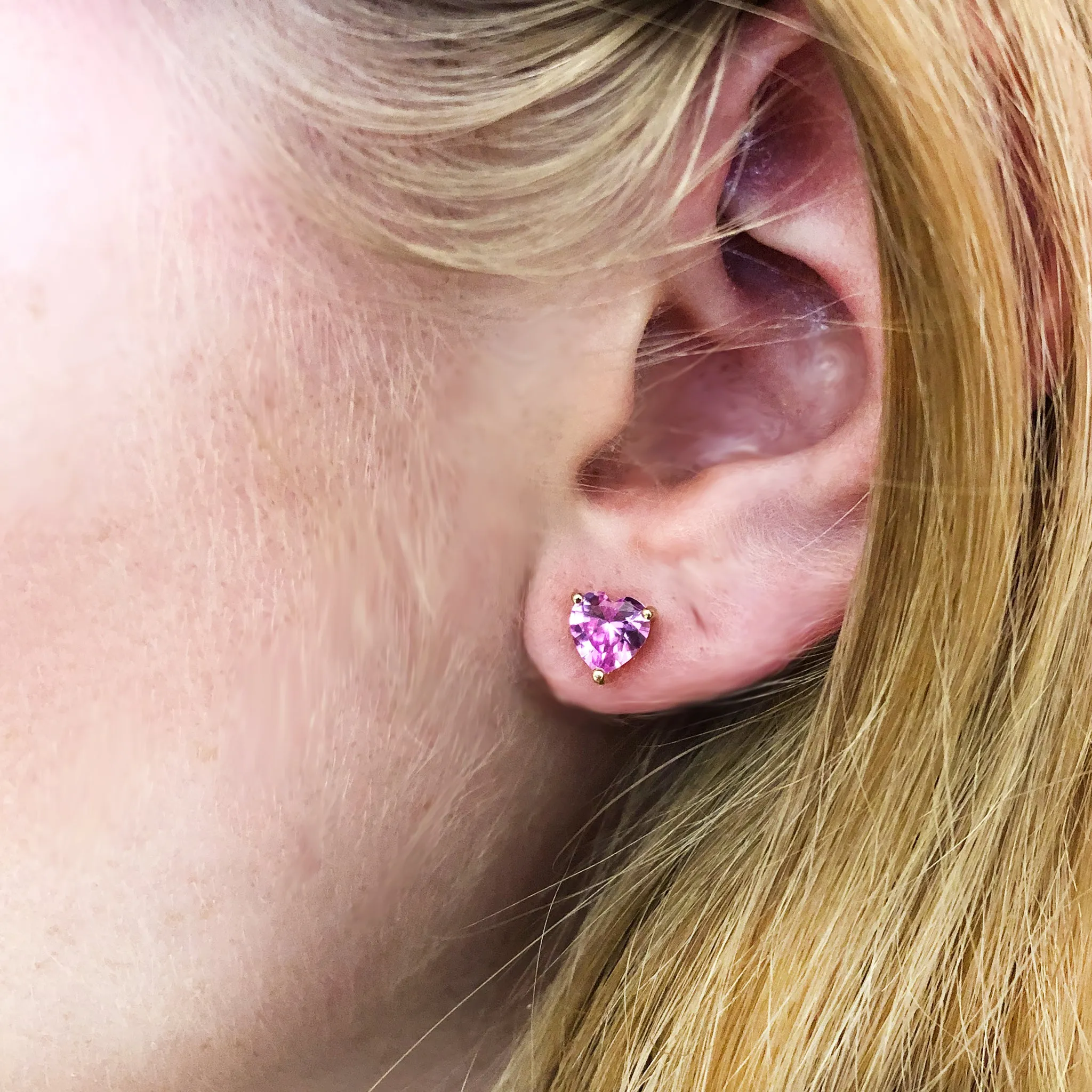 Heart Stud Earrings - Fuchsia   Rose