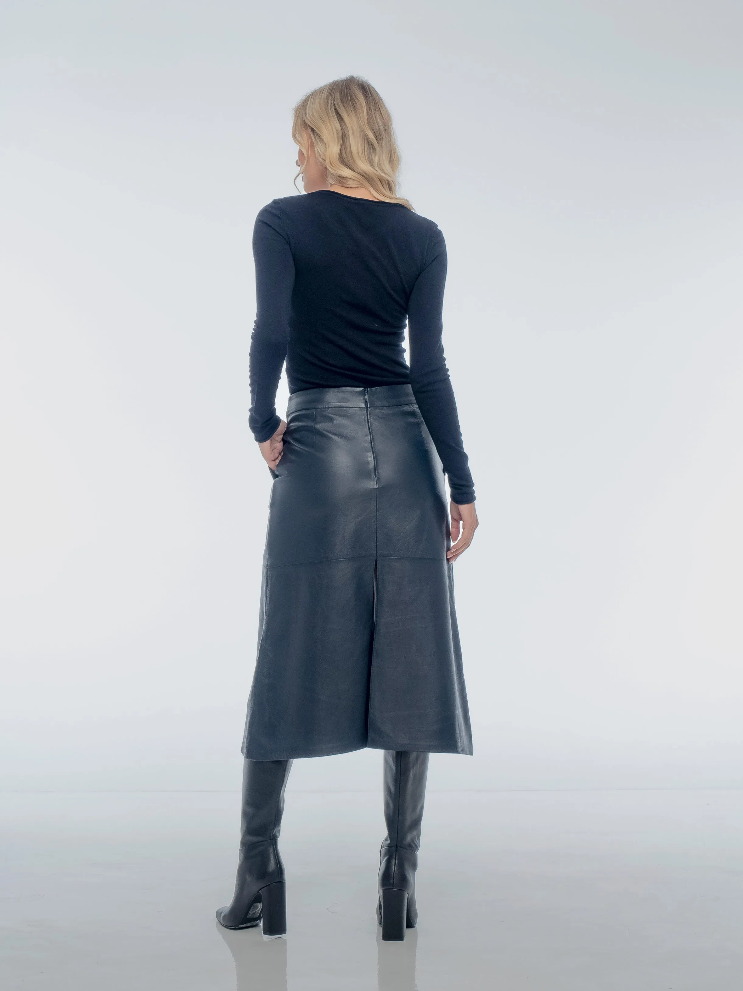 ISABELLA MIDI LEATHER SKIRT - ECLIPSE