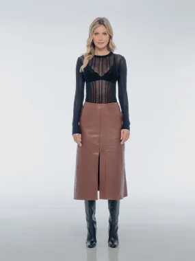 ISABELLA MIDI LEATHER SKIRT - WHISKEY