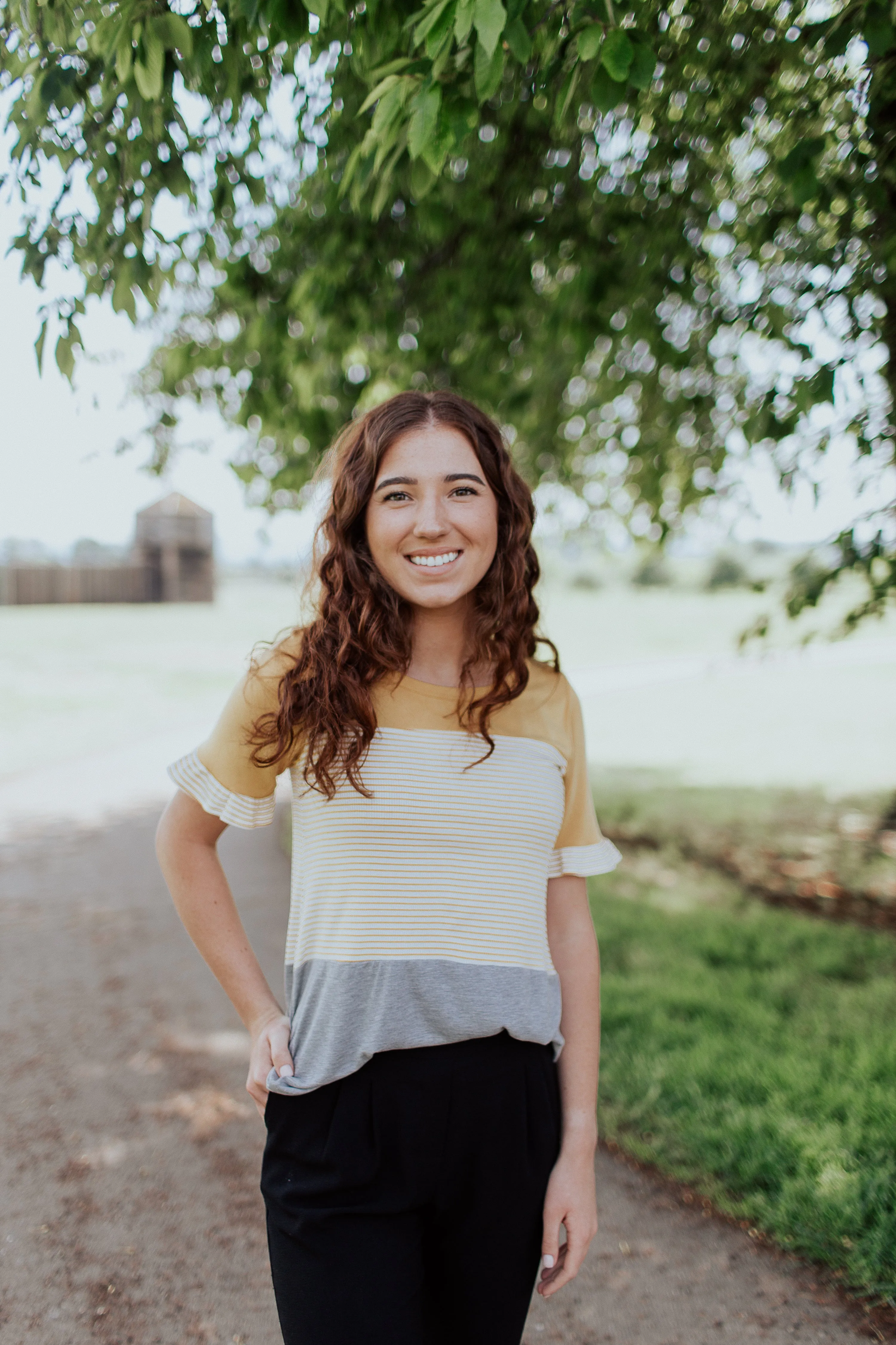 Jane Ruffle Tee in Mustard