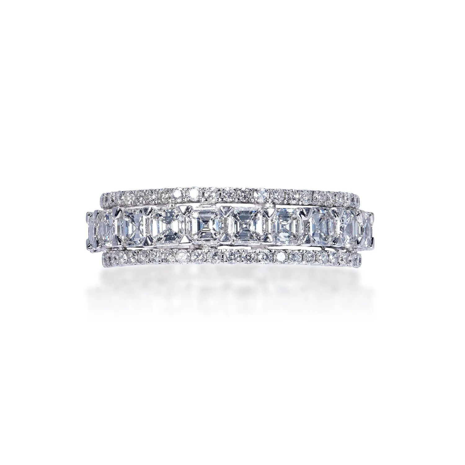 Jemma 4 Carat Asscher Cut Diamond Eternity Band 18k White  Shared Prong with Micro Pave edge