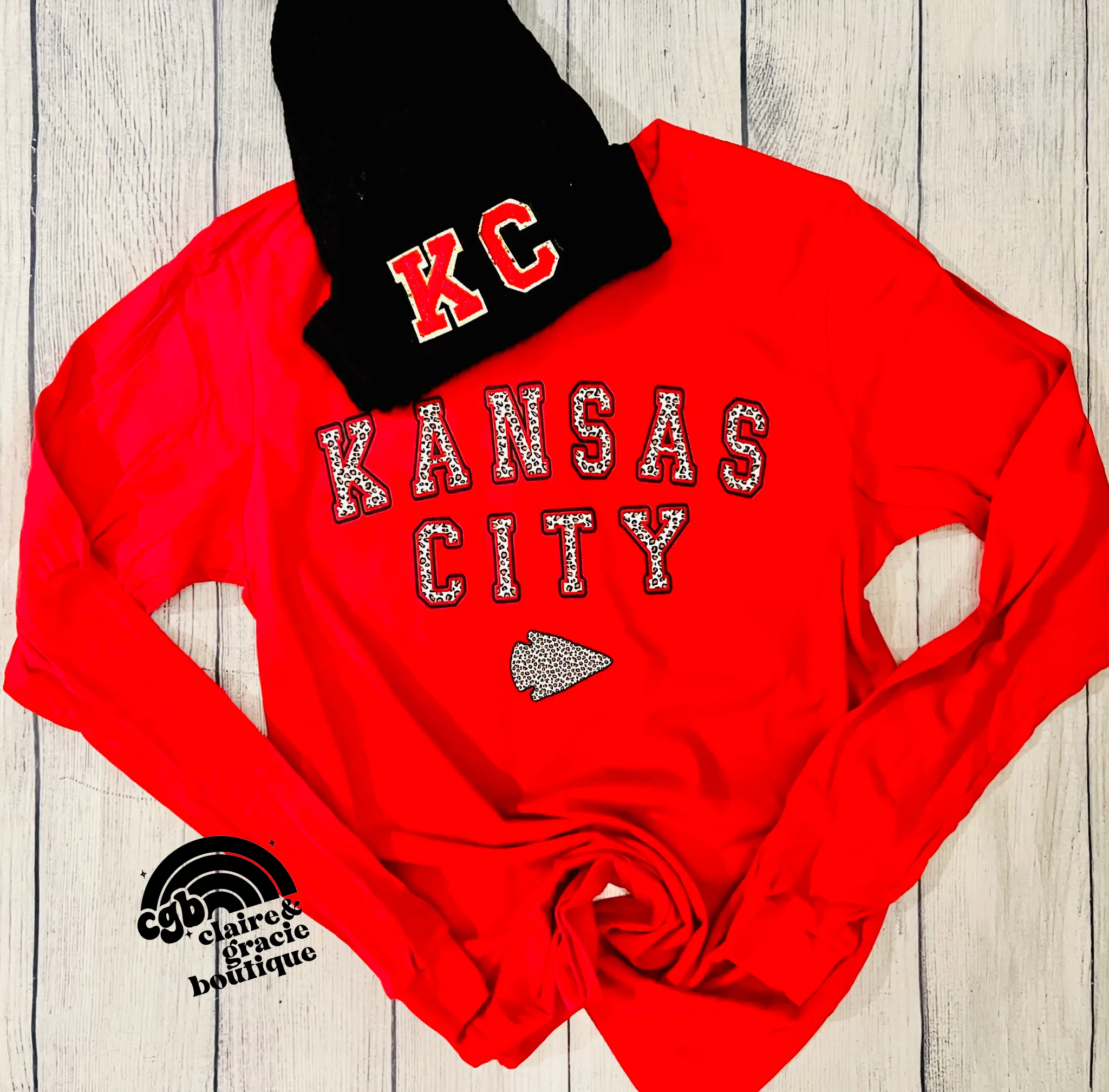 Kansas City Varsity Leopard | Long Sleeve -Sweatshirt- |