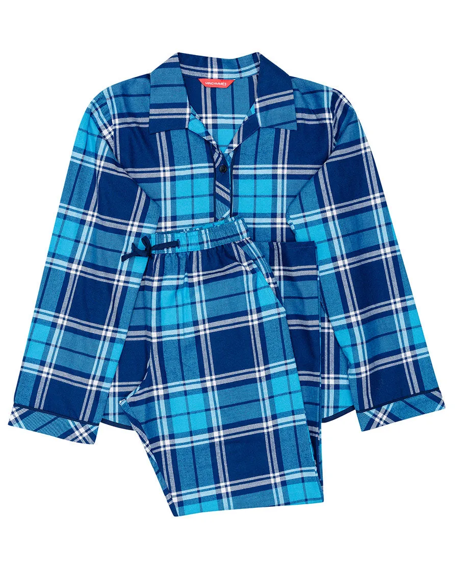 Kids Unisex Dark Blue Brushed Blue Check Pyjama Set