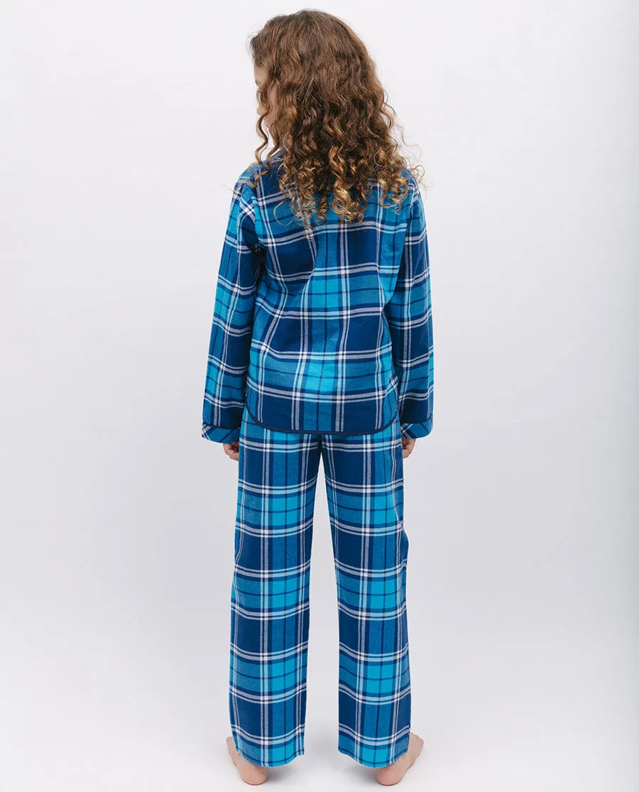 Kids Unisex Dark Blue Brushed Blue Check Pyjama Set