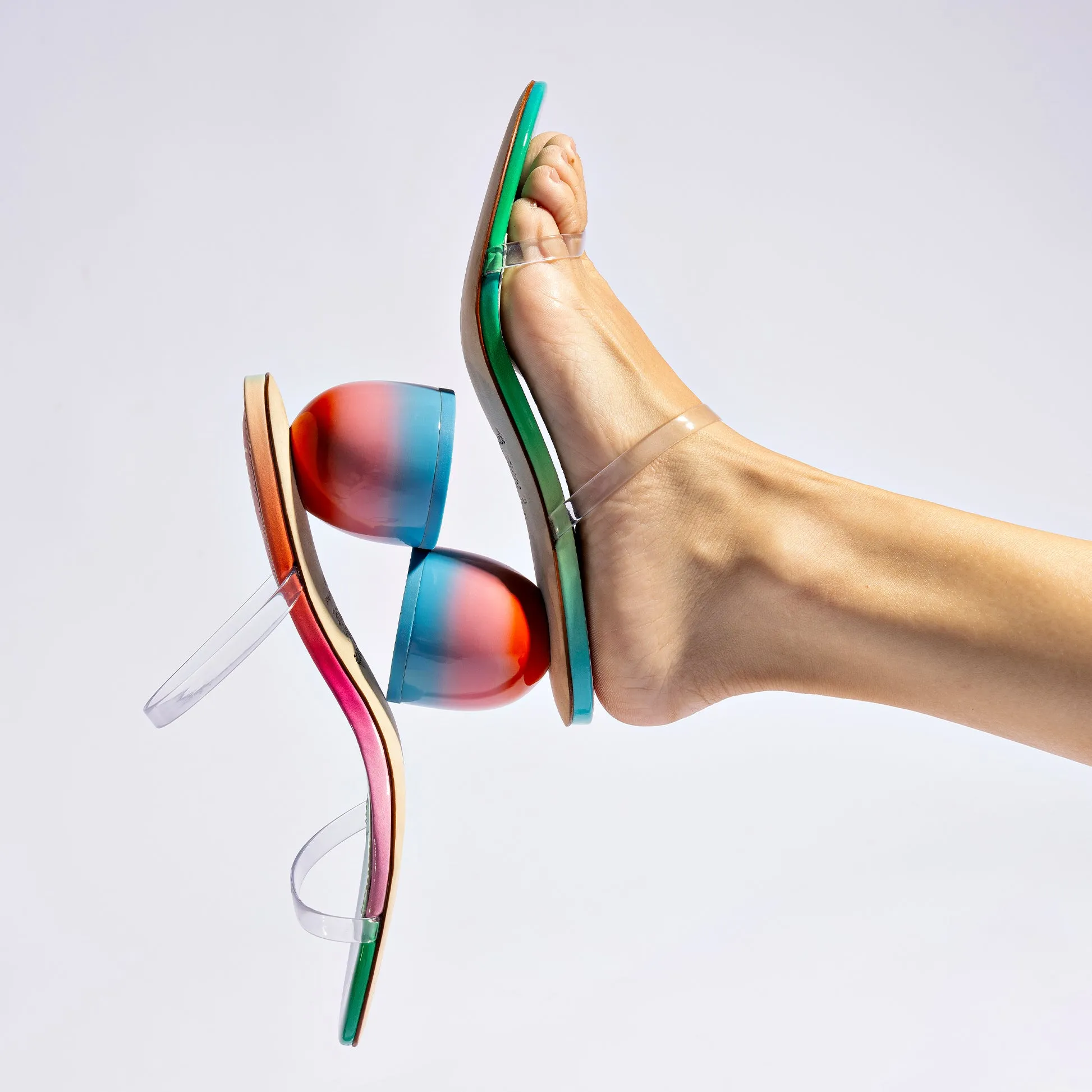 Larroudé x Gabriela Noelle: Dew Drop Mule In Rainbow Patent Leather